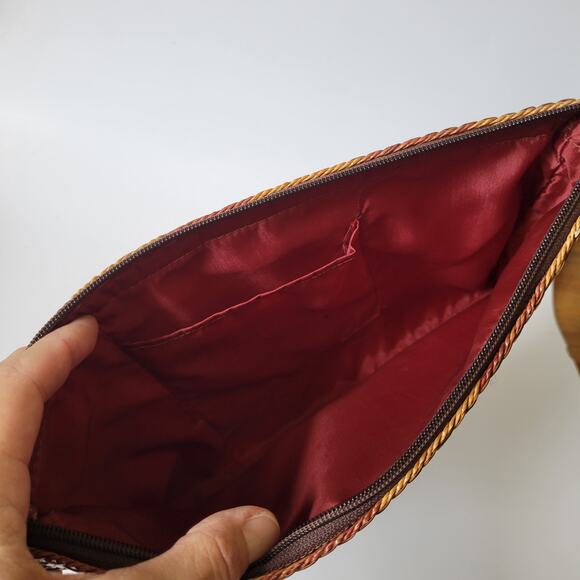 Vintage Woven Diamond Pattern Rattan Zip Clutch Purse Glossy Boho Coastal‎ Retro - Picture 5 of 9